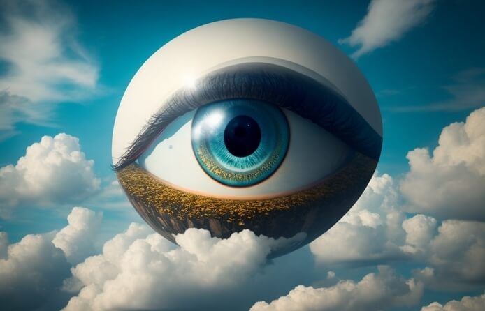 Leonardo AI Prompt: A giant eye floating in the Sky, Surrealism