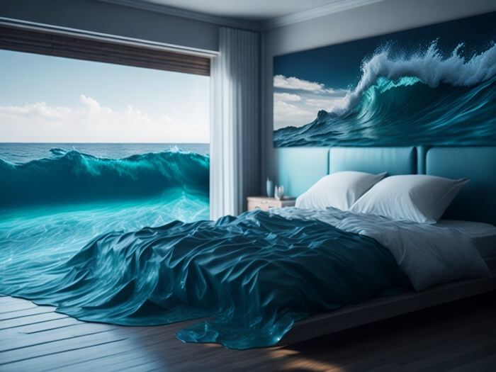 Image generated from Leonardo AI: Bedroom Melting Into The Ocean