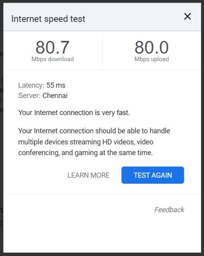 Internet speed test report