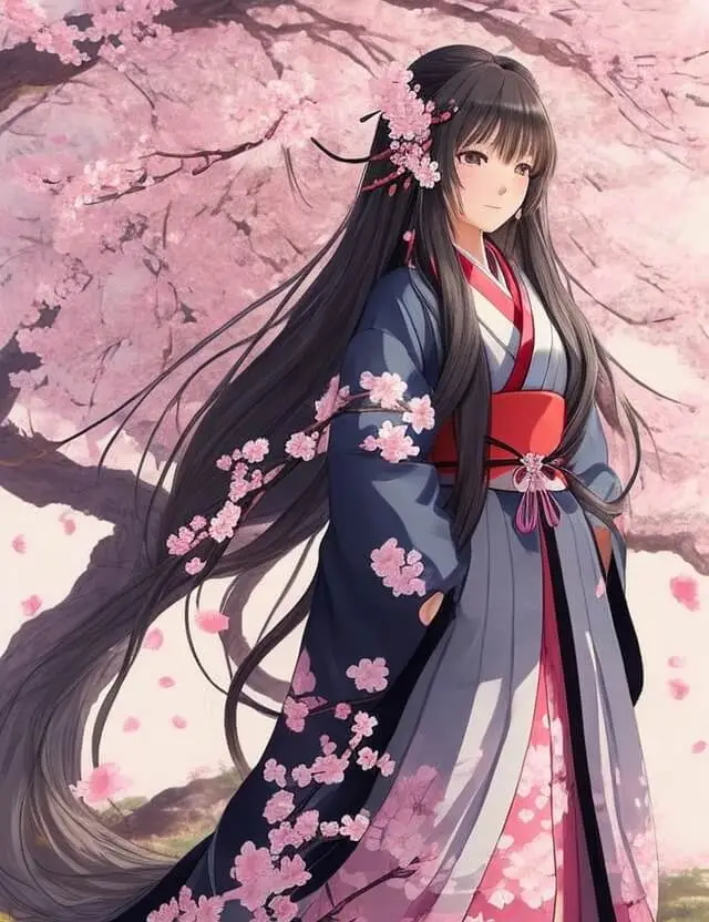 An elegant anime girl with long flowing hair
