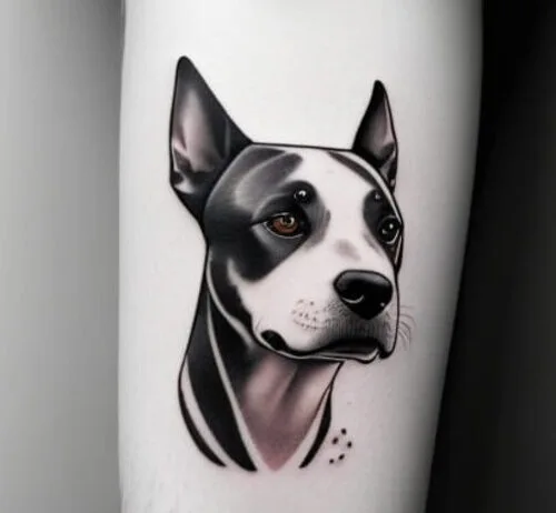 A Minimalist portrait tattoo of dog, inspired by the concept of "inner strength."