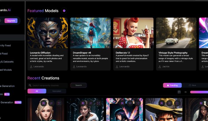 Leonardo AI home page