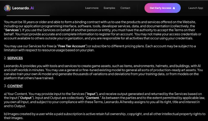 Leonardo AI terms and condition