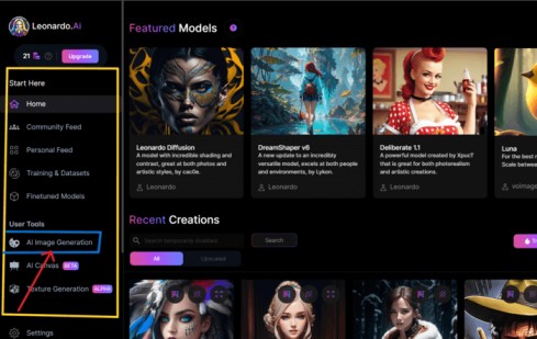 Leonardo AI user navigation