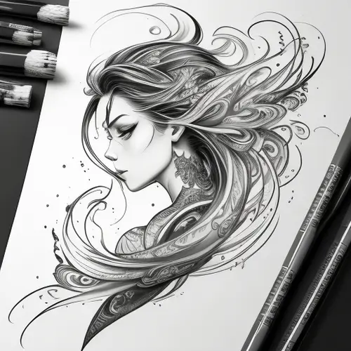 a sketch-style tattoo design that captures the essence of raw creativity and unleashed passion