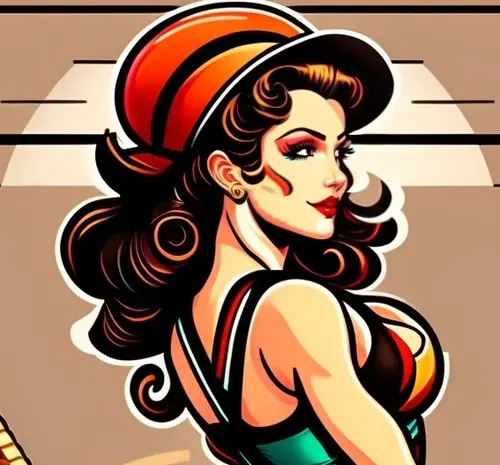 traditional tattoo of sailor jerry pinup girl, inspired by the concept of "strength"