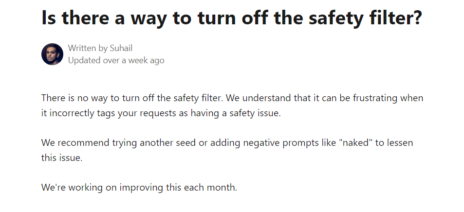 A information on Playground AI safety filter