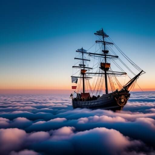 A Pirate Ship Above The Clouds