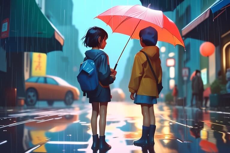 Child Wearing Umbrella