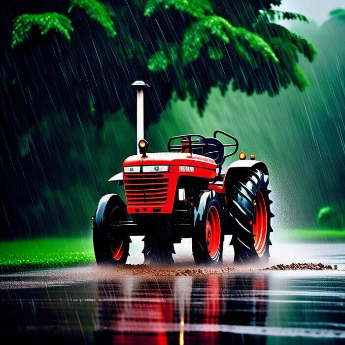 Indian Tractor In The Rainy Season