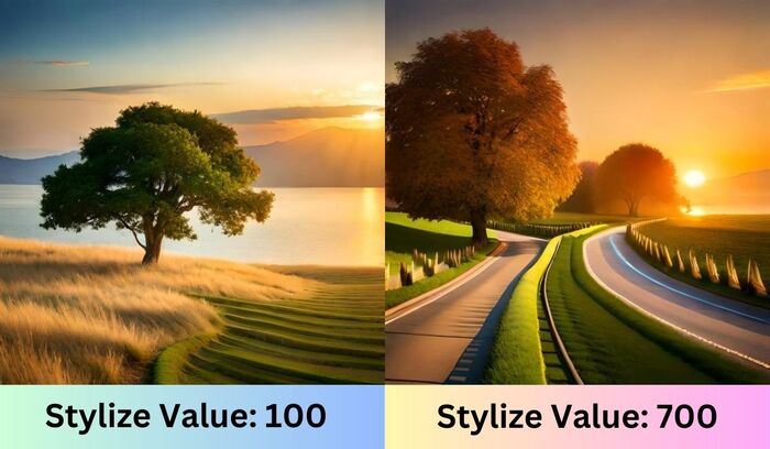 different stylize value in Midjourney