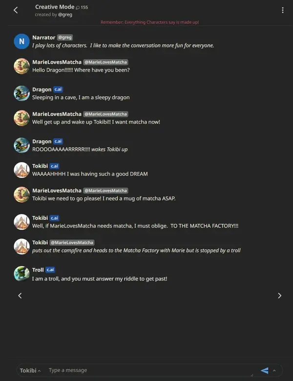 CharacterAI Creative Mode Feature